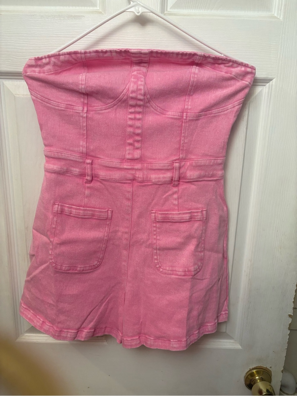 Strapless Pink Denim Romper